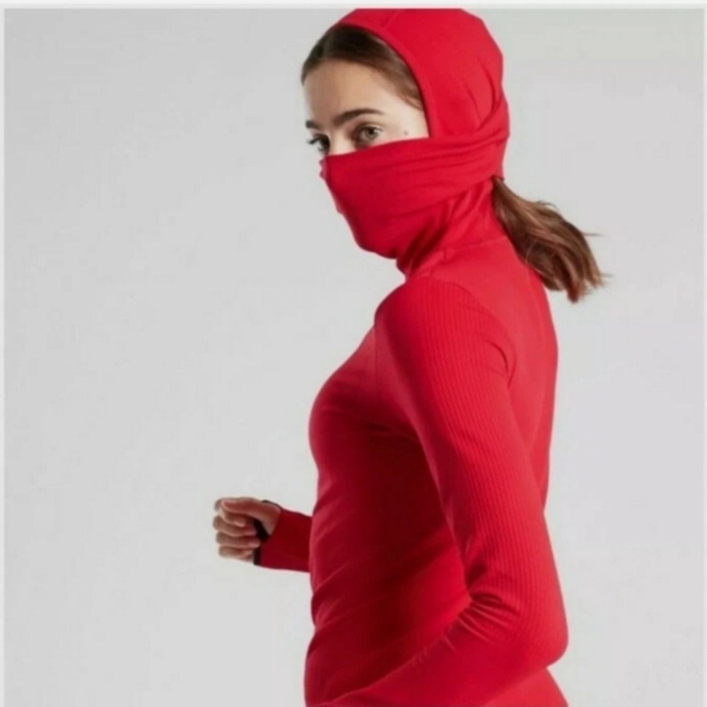 Athleta Red Hoodie Sweatshirt with Integrated Face Cover